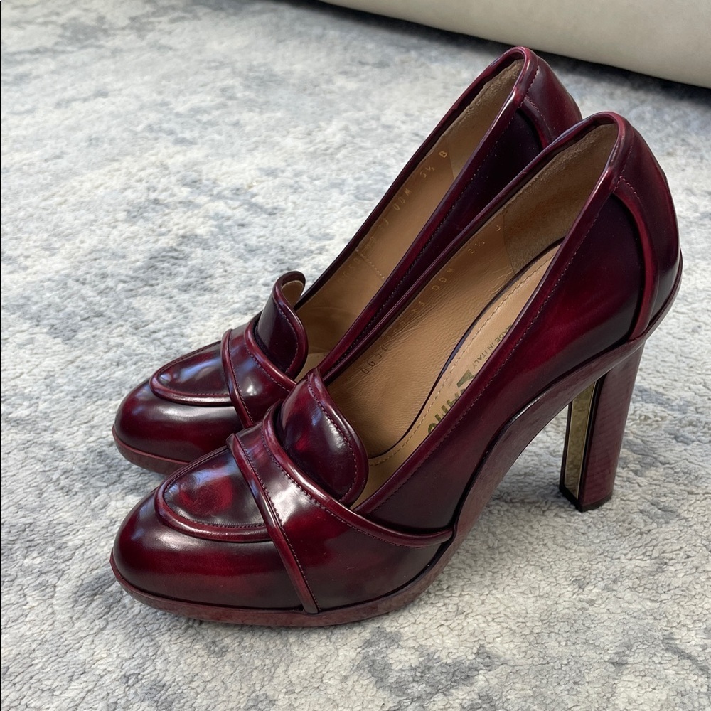 NIB Salvatore Ferragamo Reina Loafer Heels Pumps Red Oxblood Glossy Sz 5.5 - Picture 3 of 15